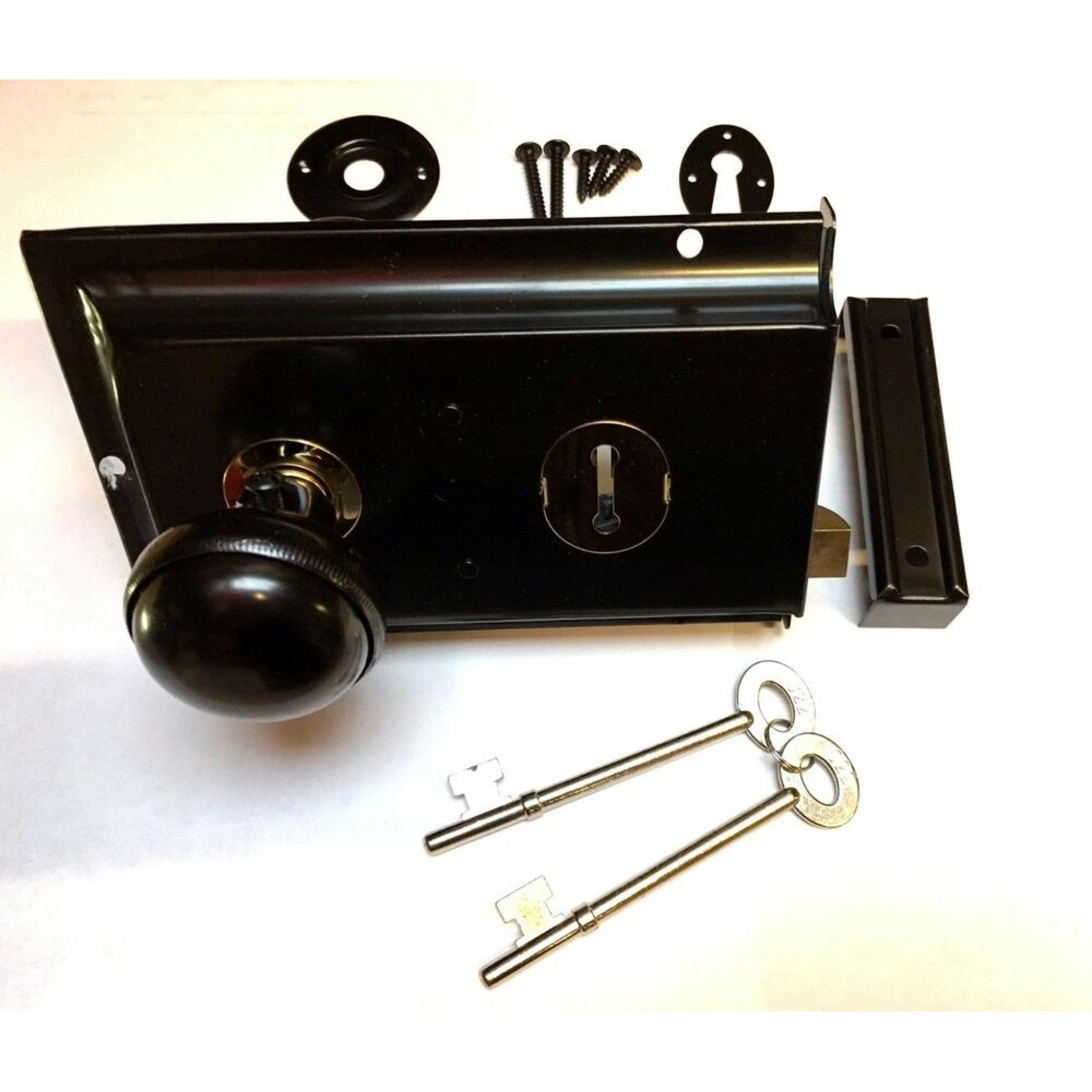 Satin BLACK Metal Rim Sashlock Lock & Knob Set Door Lever Knobs Spindle