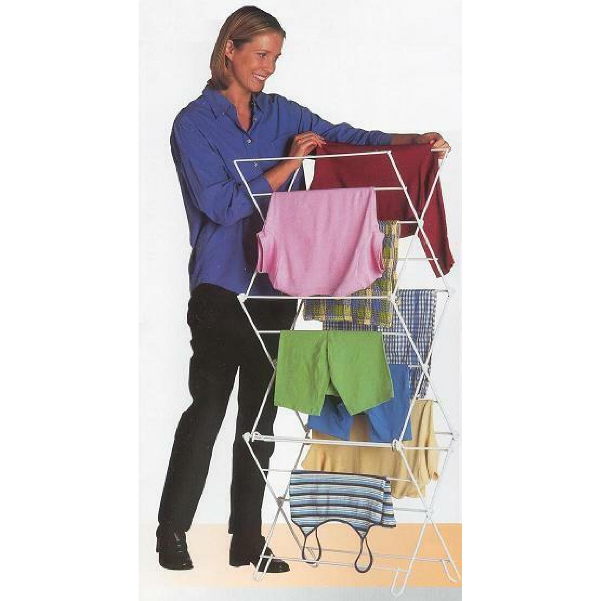 3 tier Concertina Clothes Horse Airer Dryer White Metal Folding Dry Air