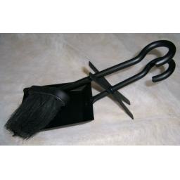 Hook Top Coal Log Fire Hearth Tidy Black Shovel & Sweeping Brush