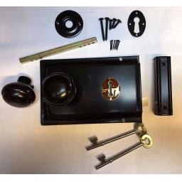 Satin BLACK Metal Rim Sashlock Lock & Knob Set Door Lever Knobs Spindle Shed