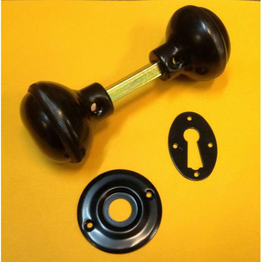 BLACK Metal Rim Lock Set Door Knob Lever Rim Knobs Spindle Shed