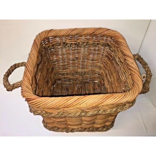 Square Heavy Duty Hand Made Rattan Wicker Fire Log Basket Laundry Storage (514)
