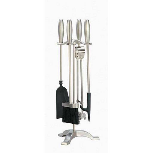 !NEW! Manor 2109 PEWTER ELIPSE Top Companion Coal Fuel Fire Set 21" Silver Tools