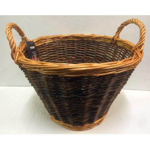 NEW 17" Manor 1356 Small Round Two Tone Hand Made Wicker Fire Log Storage Basket