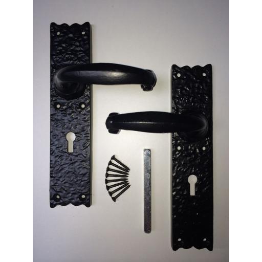Black Antique Wrought Iron Lever Lock Handles Traditional On Plate & Screws