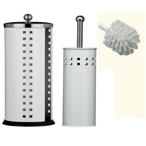Toilet Roll Holder & Toilet Brush Set Bathroom Stainless Steel White