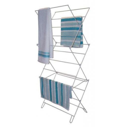 3 tier Concertina Clothes Horse - Airer Dryer - White Metal Folding Dry Air